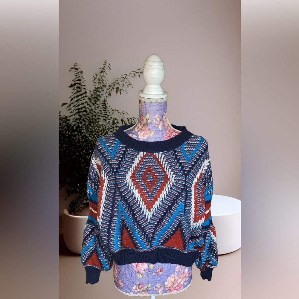 Jiffunny & Do Women's Multicolor Geo- metric Pattern Sweater Cropped S